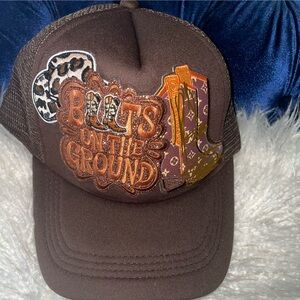 Women’s Custom Made Brown 'Boots On The Ground' Patch Trucker